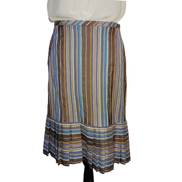 AKRIS PUNTO Colorful 100% Silk Skirt 10 Pleated Ruffle Striped‎ Event Career - Picture 3 of 16